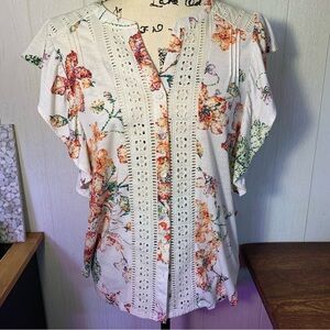 Anthropologie Maeve Kailana Flutter-Sleeve Top Size Medium Women